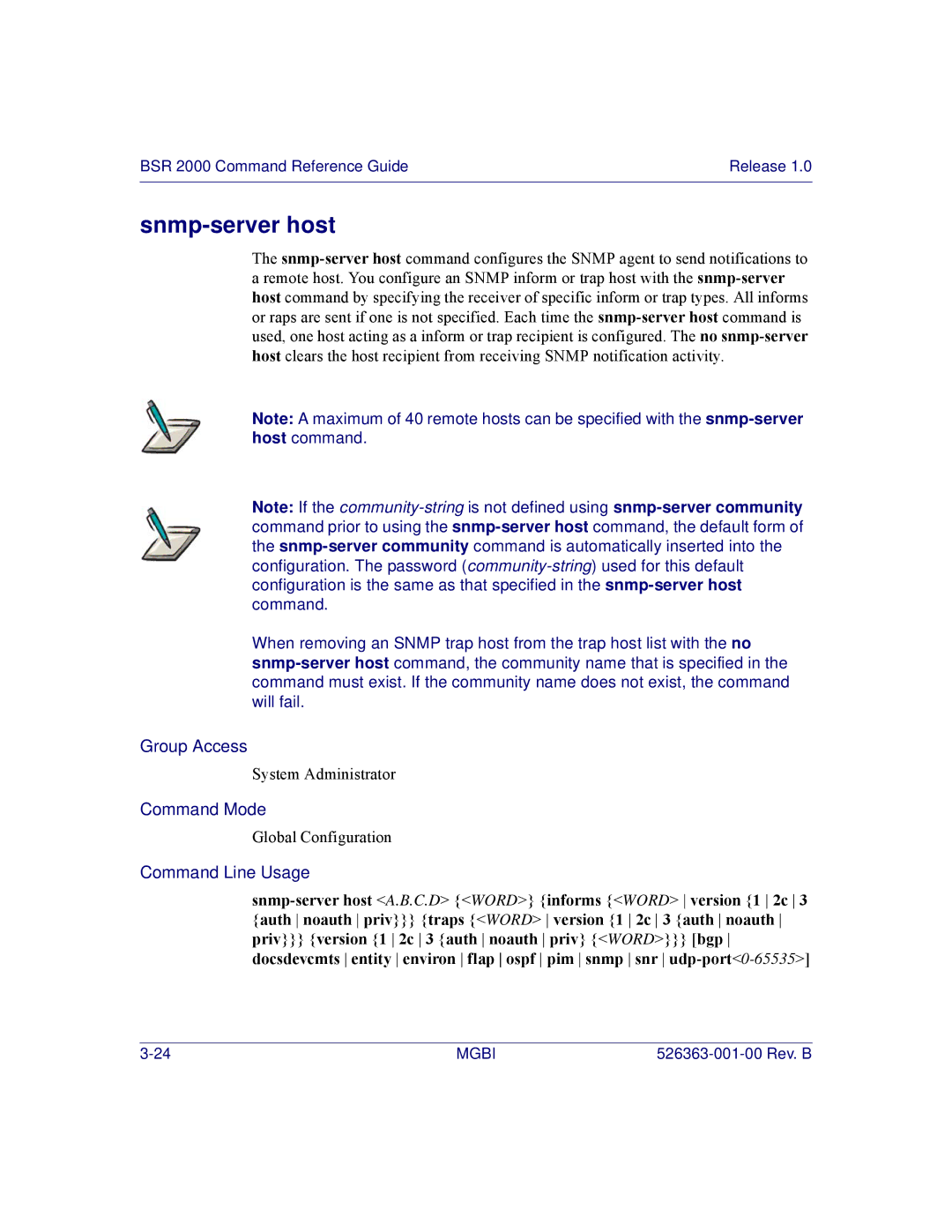 Motorola BSR 2000 manual Snmp-server host 