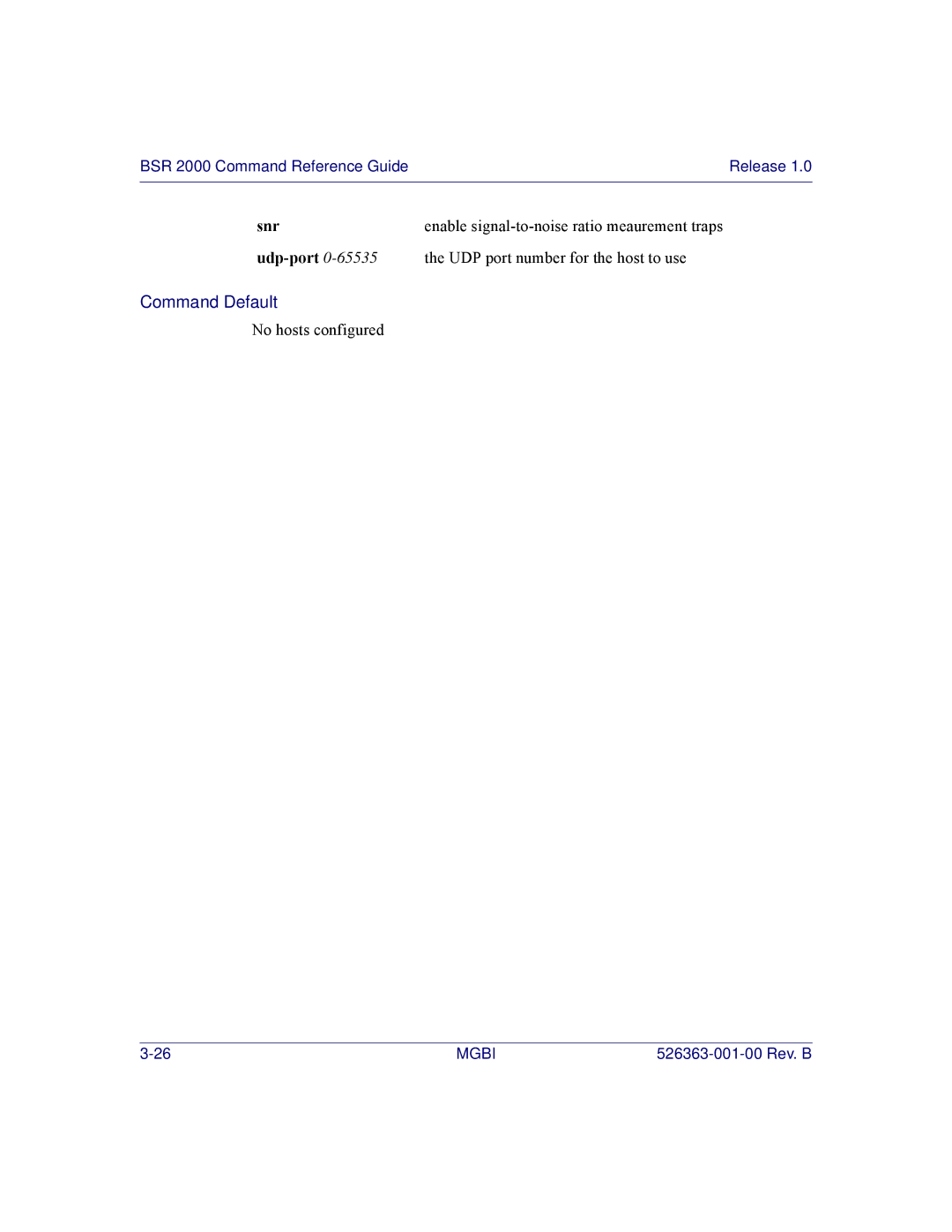 Motorola BSR 2000 manual Enable signal-to-noise ratio meaurement traps 