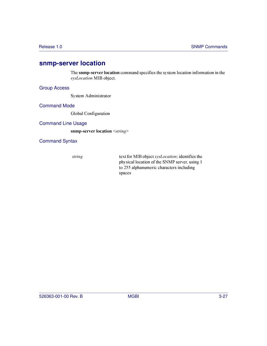 Motorola BSR 2000 manual Snmp-server location string 