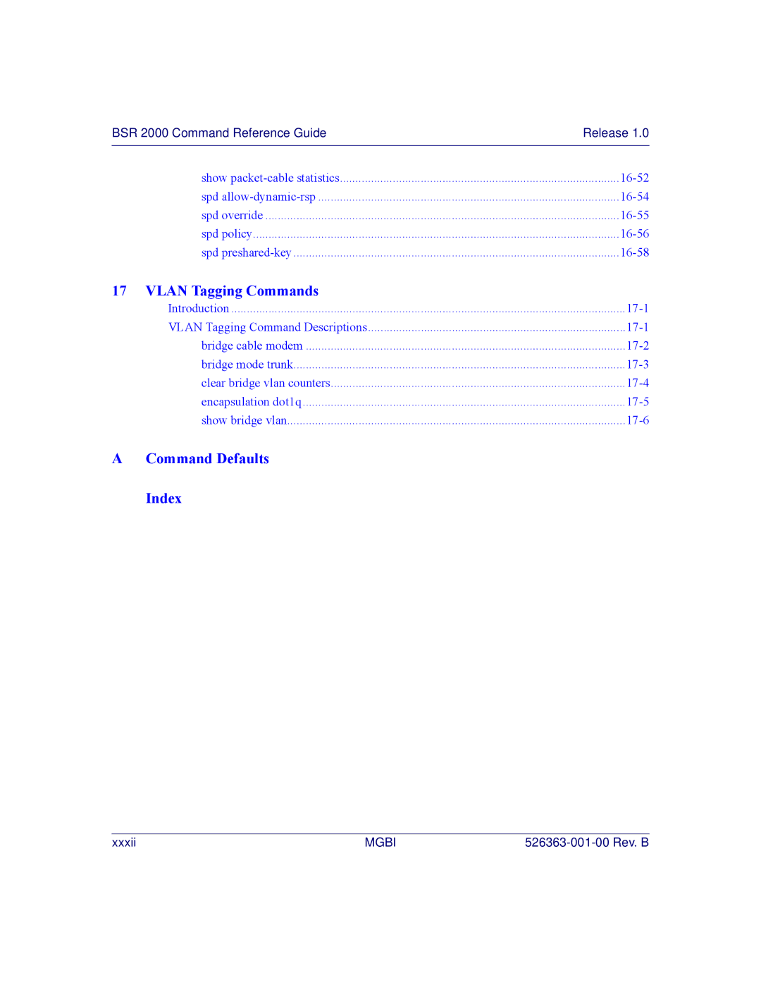 Motorola BSR 2000 manual Command Defaults Index 