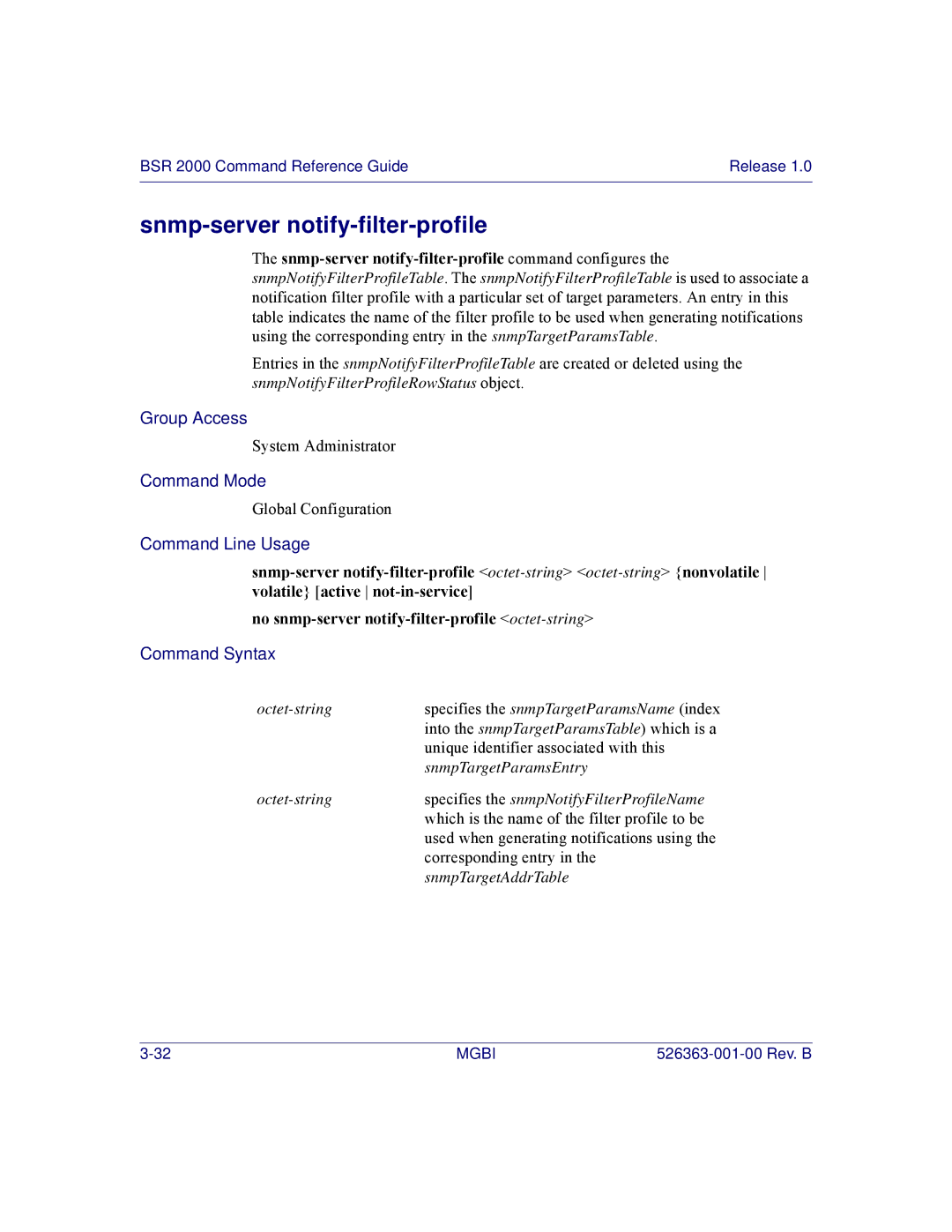 Motorola BSR 2000 manual Snmp-server notify-filter-profile 