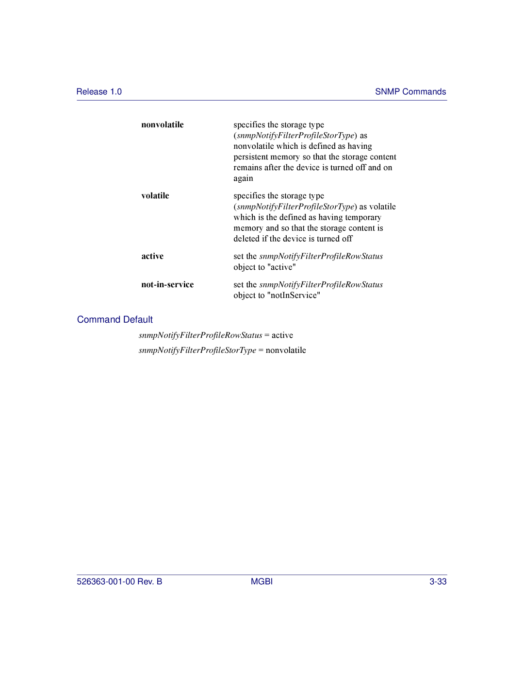 Motorola BSR 2000 manual Set the snmpNotifyFilterProfileRowStatus 