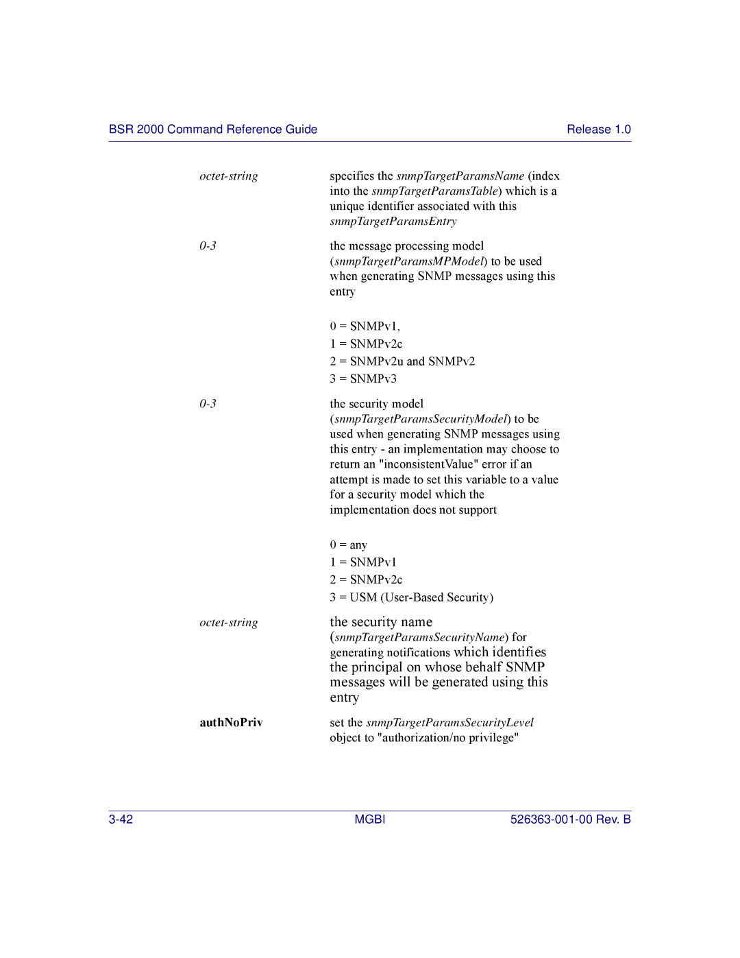 Motorola BSR 2000 manual Entry, AuthNoPriv 