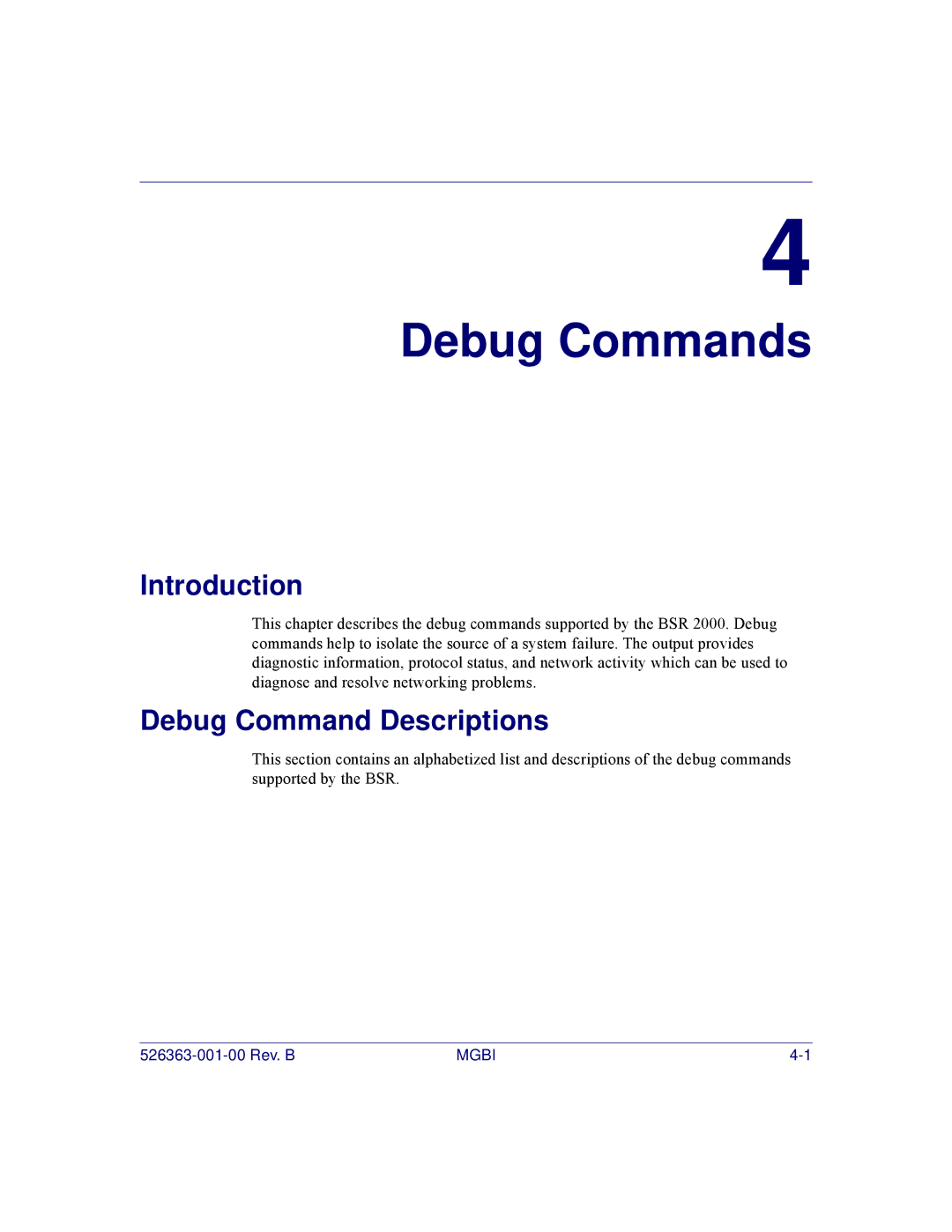 Motorola BSR 2000 manual Debug Commands 