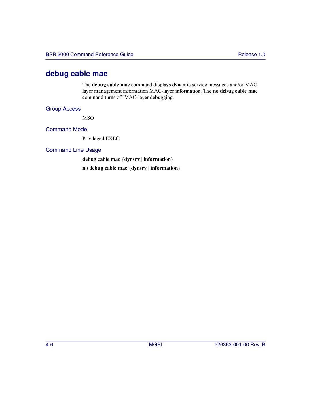 Motorola BSR 2000 manual Debug cable mac 