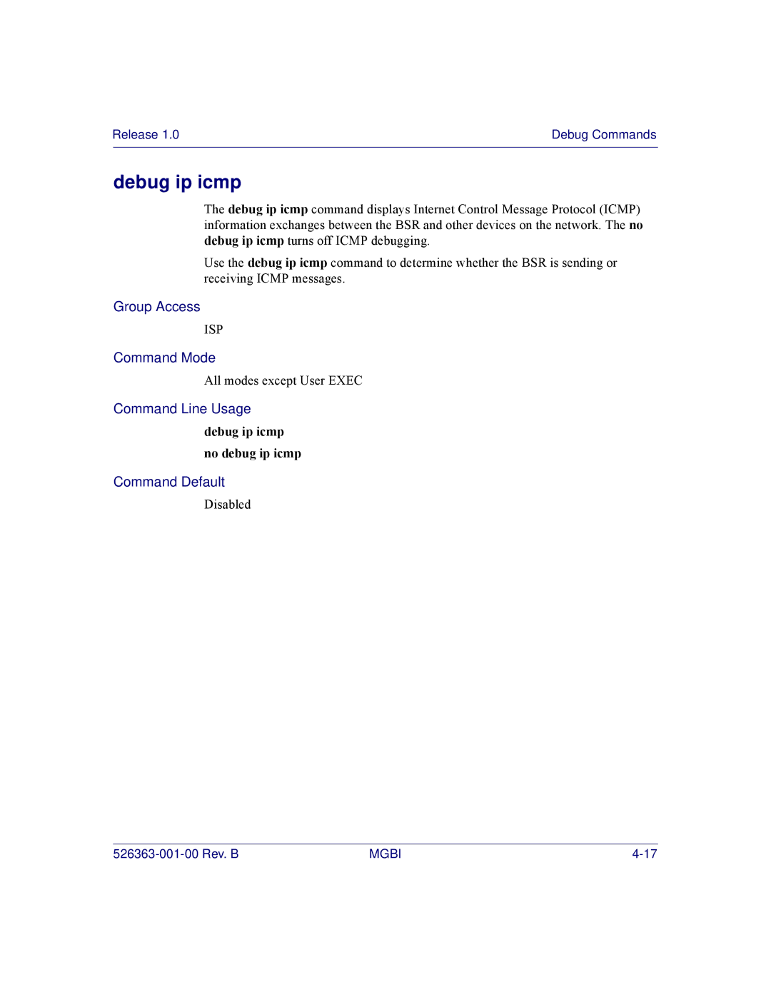 Motorola BSR 2000 manual Debug ip icmp no debug ip icmp 