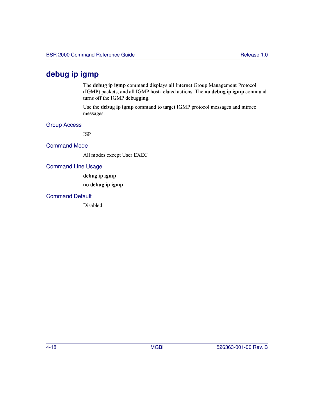 Motorola BSR 2000 manual Debug ip igmp no debug ip igmp 