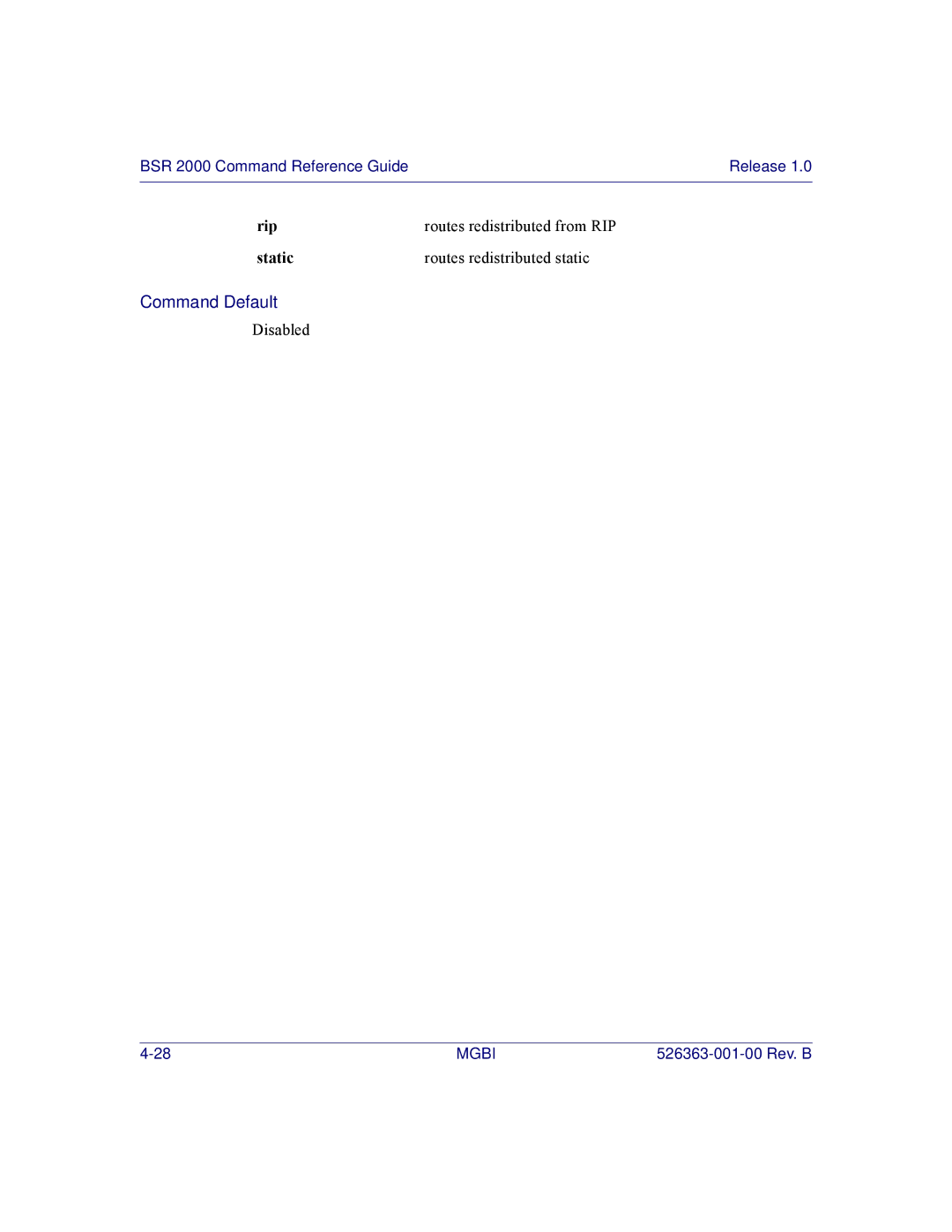 Motorola BSR 2000 manual Routes redistributed from RIP 