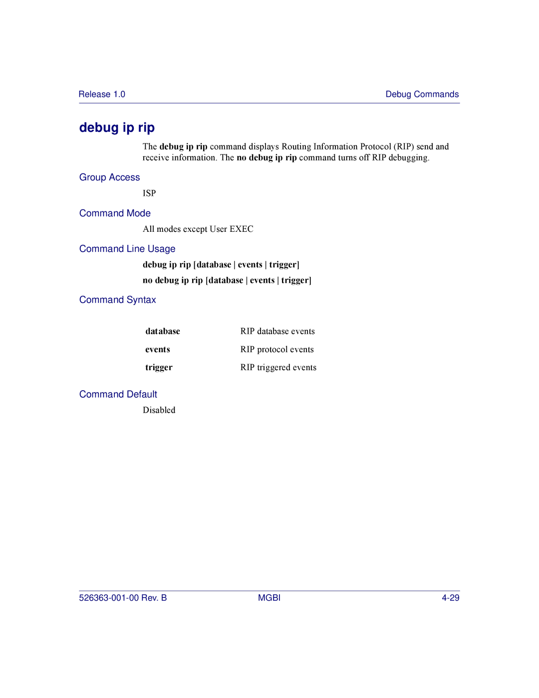 Motorola BSR 2000 manual Debug ip rip 