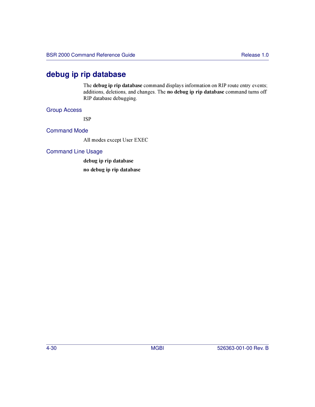 Motorola BSR 2000 manual Debug ip rip database no debug ip rip database 