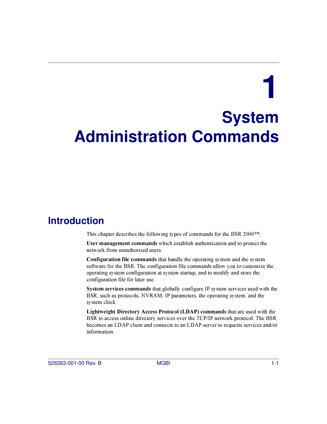 Motorola BSR 2000 manual System Administration Commands 