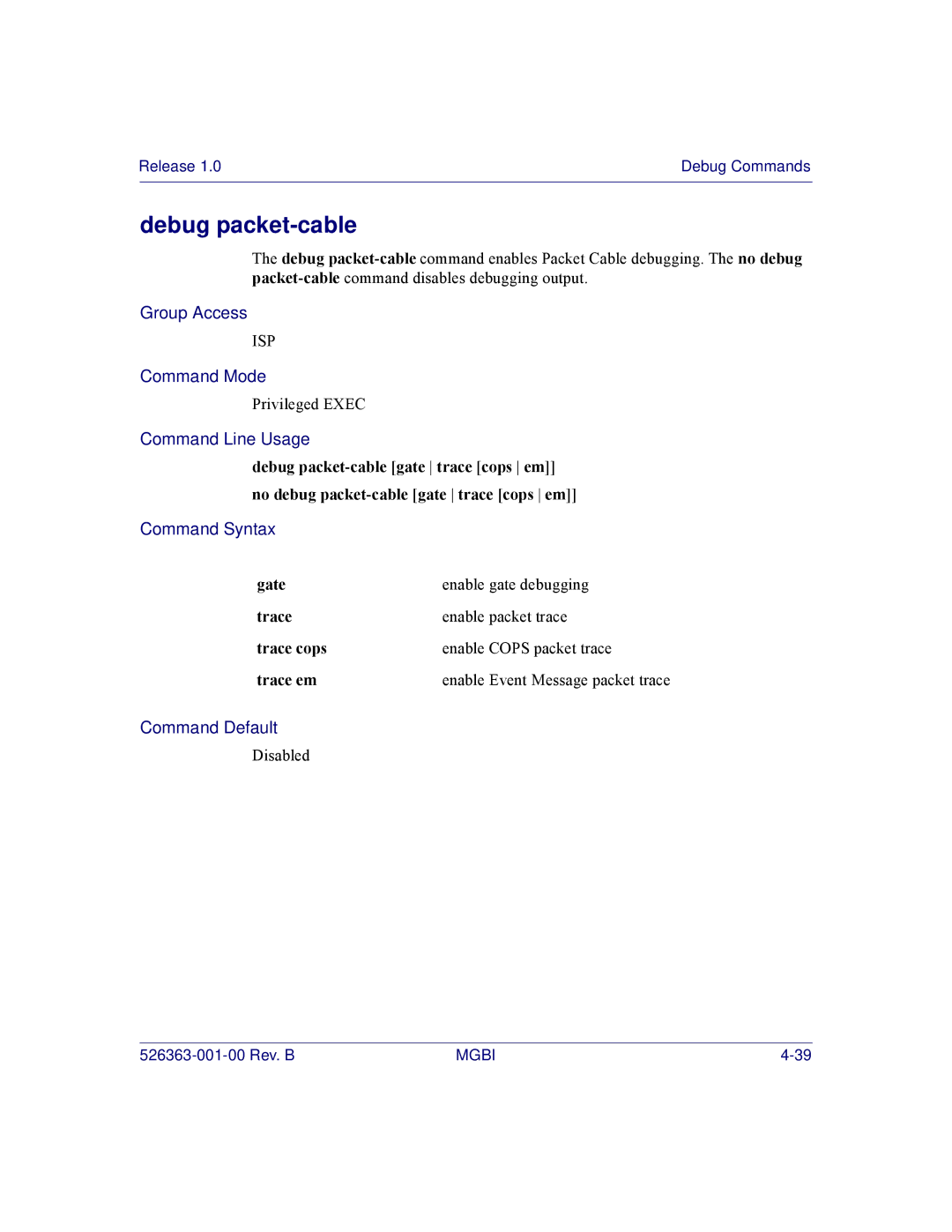 Motorola BSR 2000 manual Debug packet-cable 