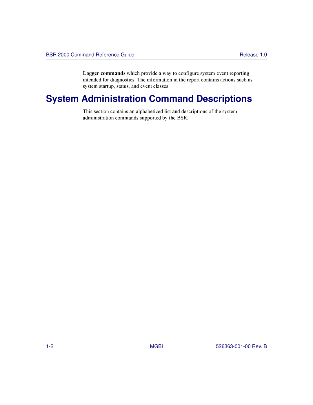 Motorola BSR 2000 manual System Administration Command Descriptions 