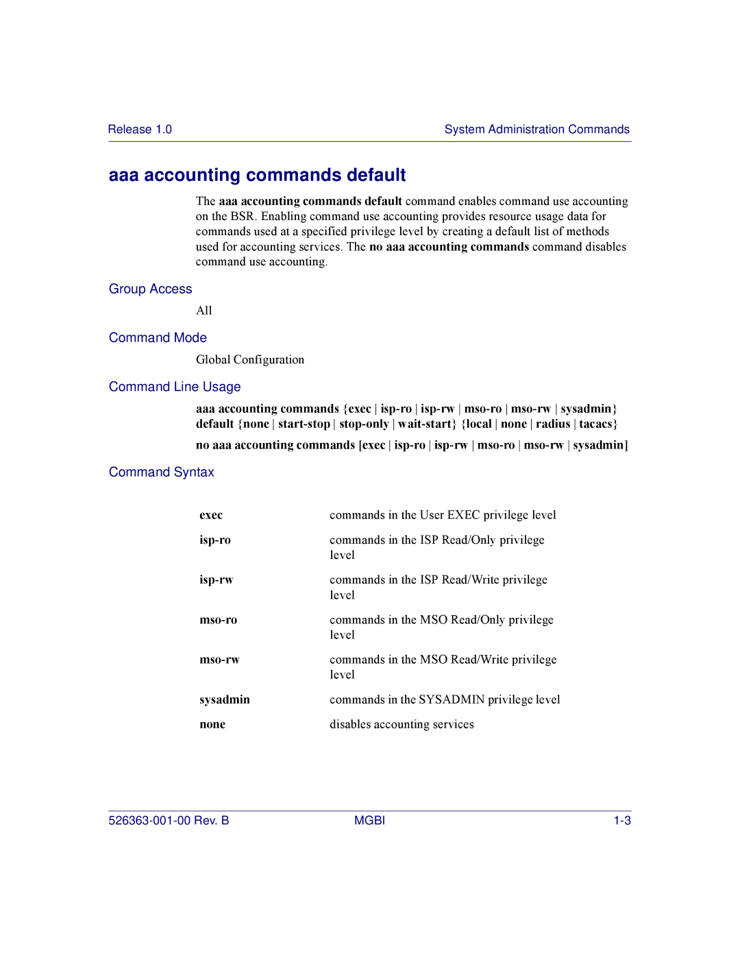 Motorola BSR 2000 manual Aaa accounting commands default 