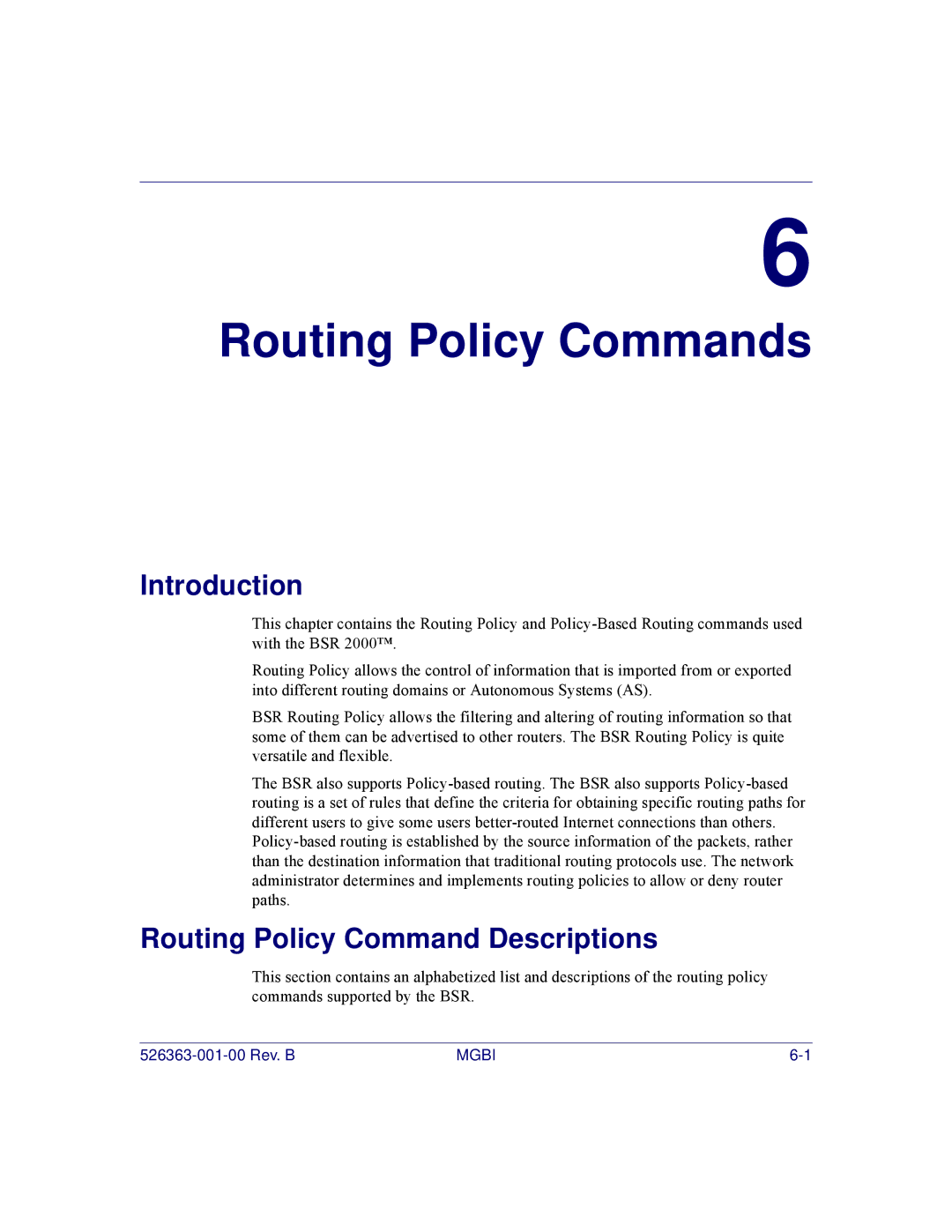 Motorola BSR 2000 manual Routing Policy Commands 