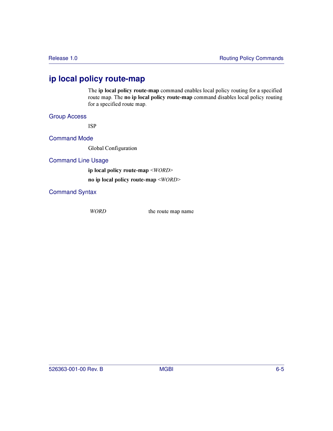 Motorola BSR 2000 manual Ip local policy route-map 