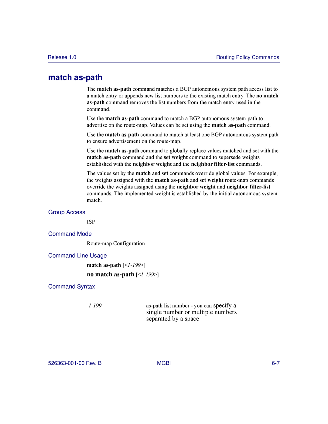 Motorola BSR 2000 manual Match as-path 