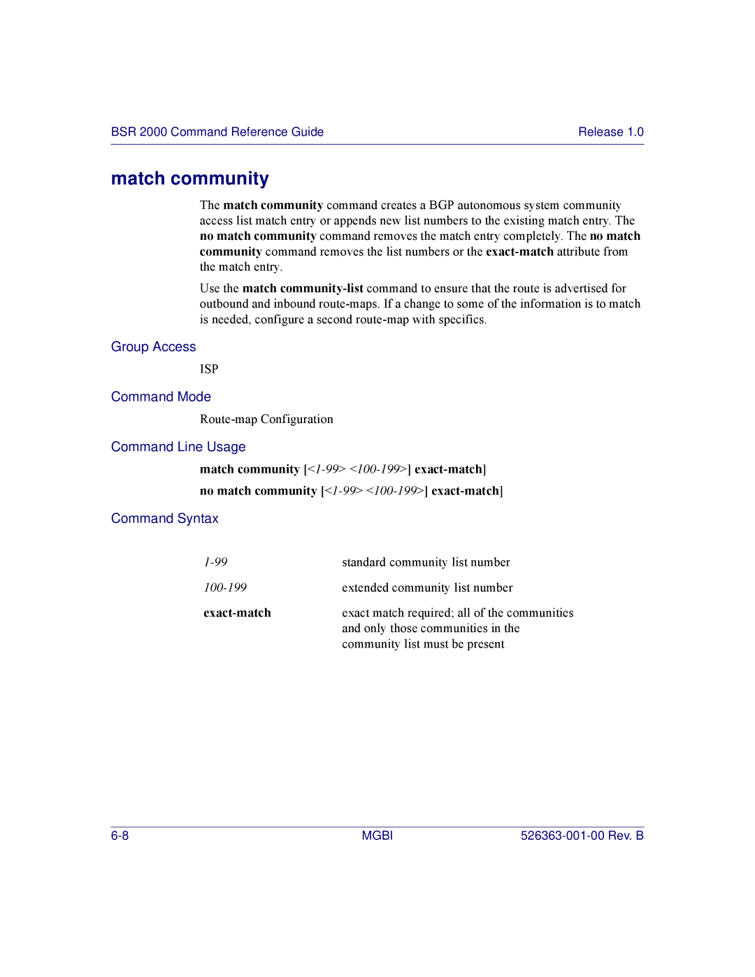 Motorola BSR 2000 manual Match community, Exact-match 