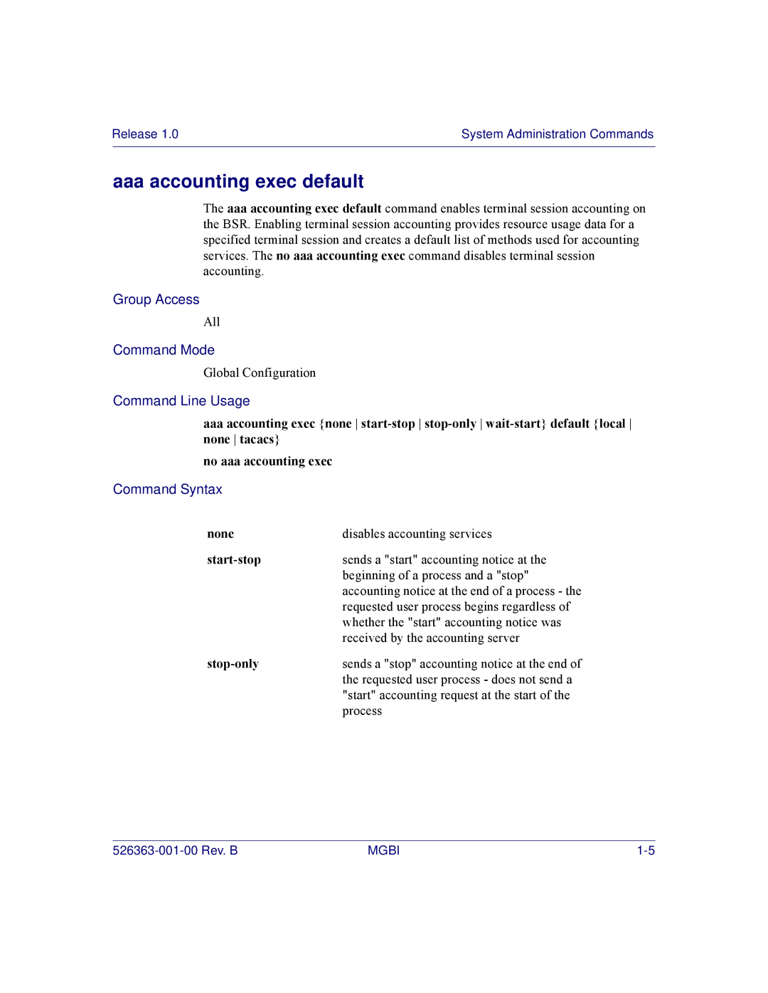 Motorola BSR 2000 manual Aaa accounting exec default 