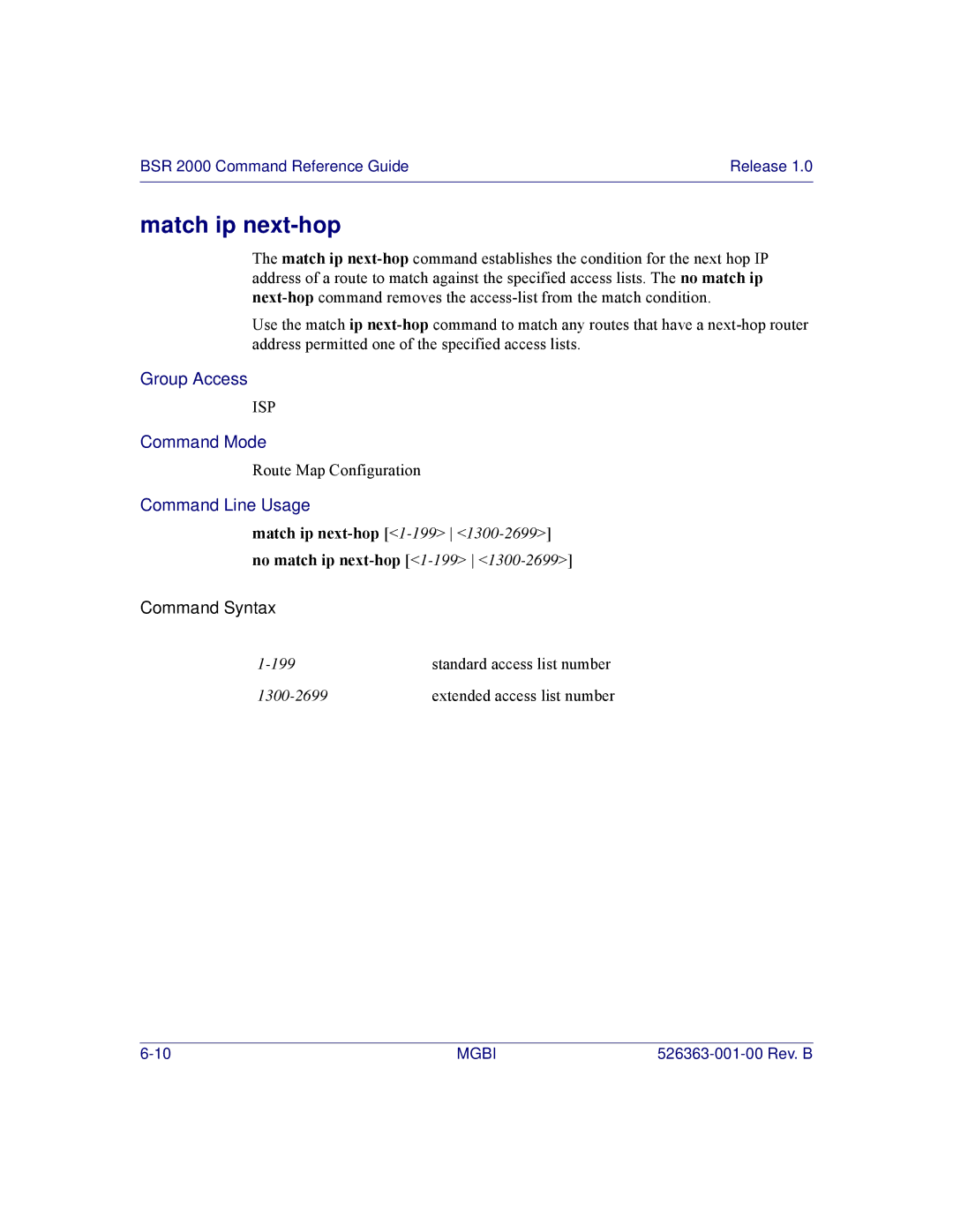 Motorola BSR 2000 manual Match ip next-hop 