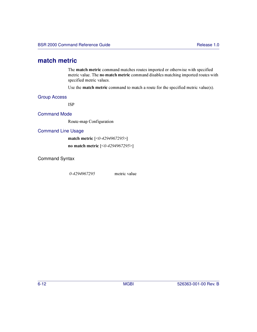 Motorola BSR 2000 manual Match metric No match metric 