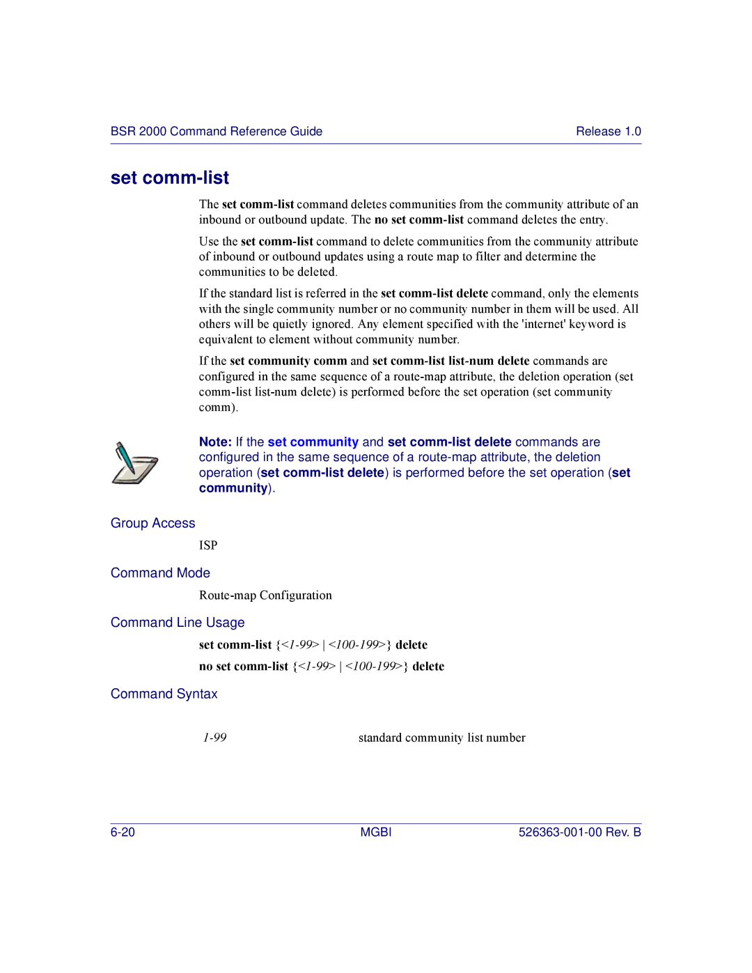 Motorola BSR 2000 manual Set comm-list 