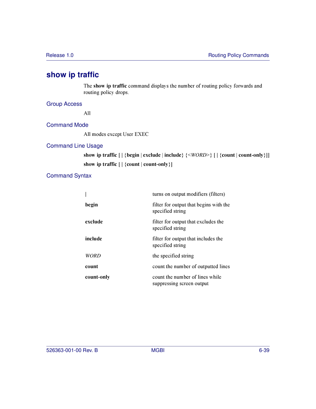 Motorola BSR 2000 manual Show ip traffic 