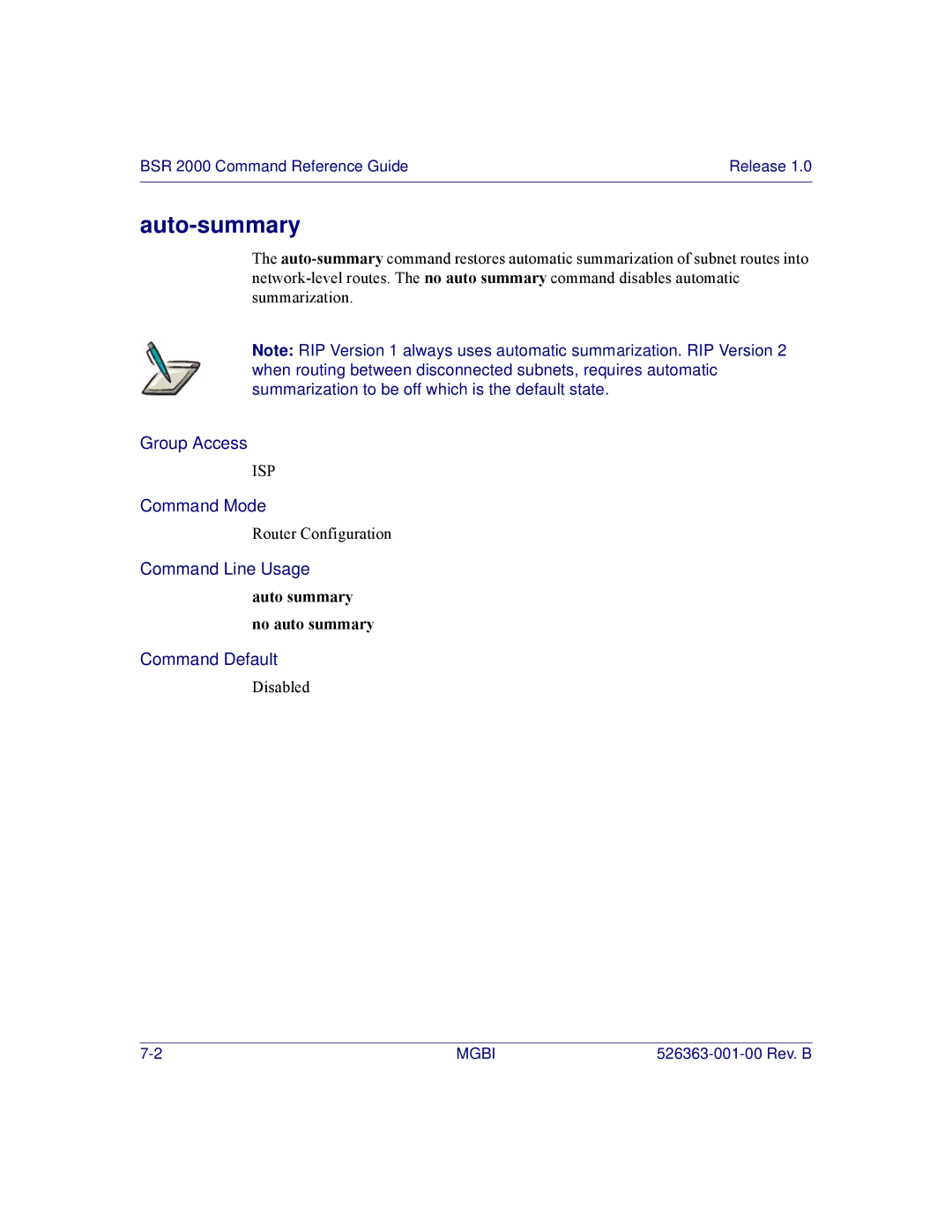 Motorola BSR 2000 manual Auto-summary, Auto summary no auto summary 