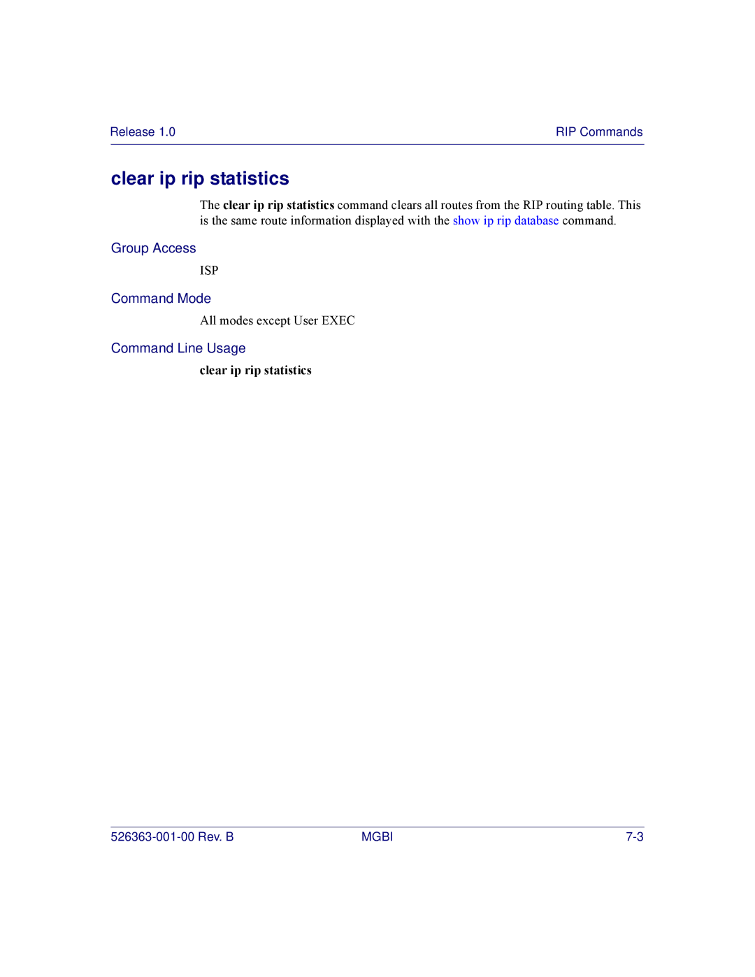 Motorola BSR 2000 manual Clear ip rip statistics 