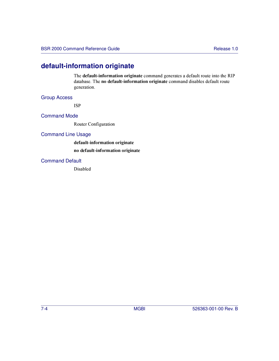 Motorola BSR 2000 manual Default-information originate 