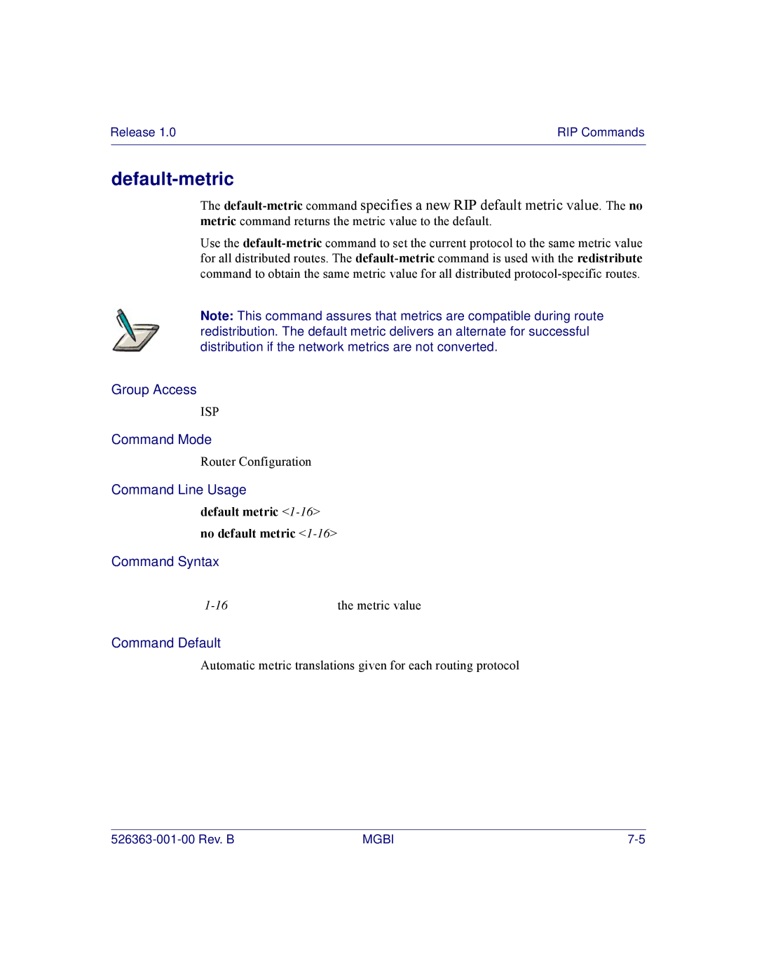 Motorola BSR 2000 manual Default-metric, Default metric 1-16no default metric 