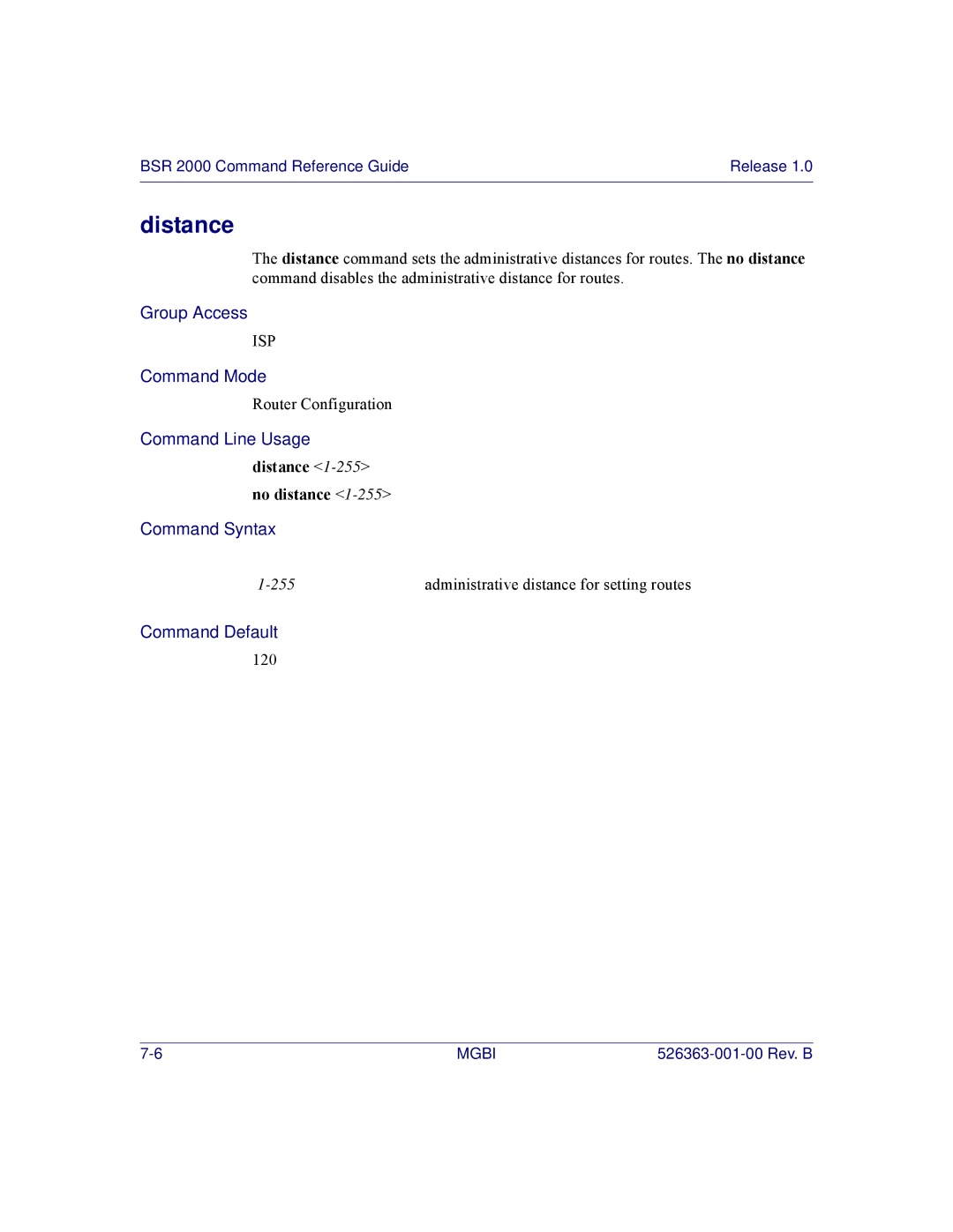 Motorola BSR 2000 manual Distance 1-255no distance 