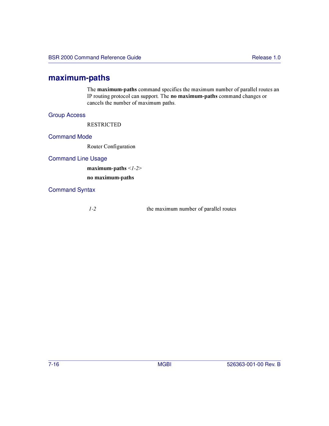 Motorola BSR 2000 manual Maximum-paths 1-2no maximum-paths 