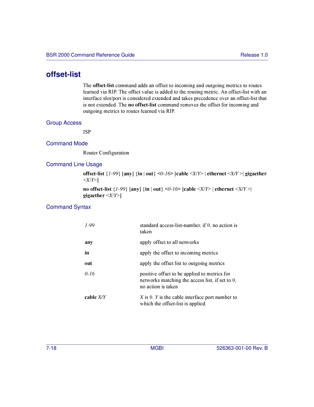 Motorola BSR 2000 manual Offset-list, Any 