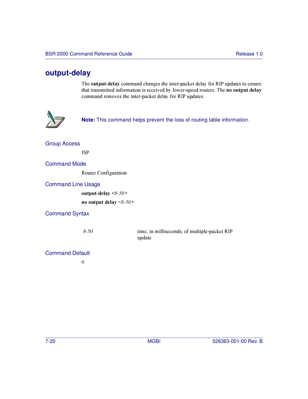 Motorola BSR 2000 manual Output-delay 8-50no output delay 