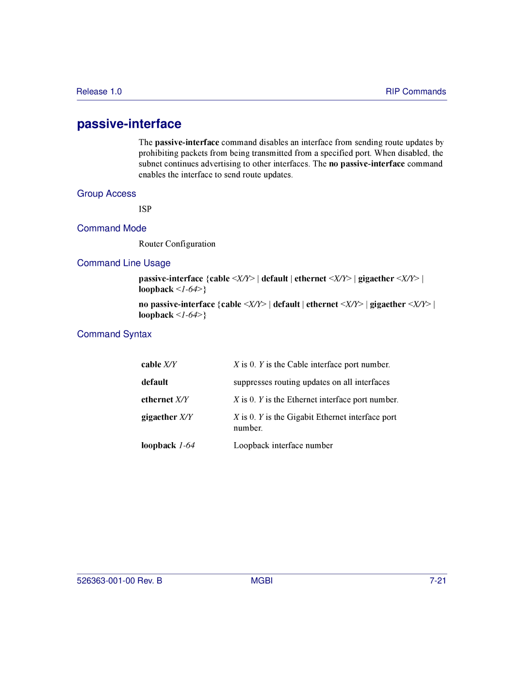 Motorola BSR 2000 manual Passive-interface, Default 