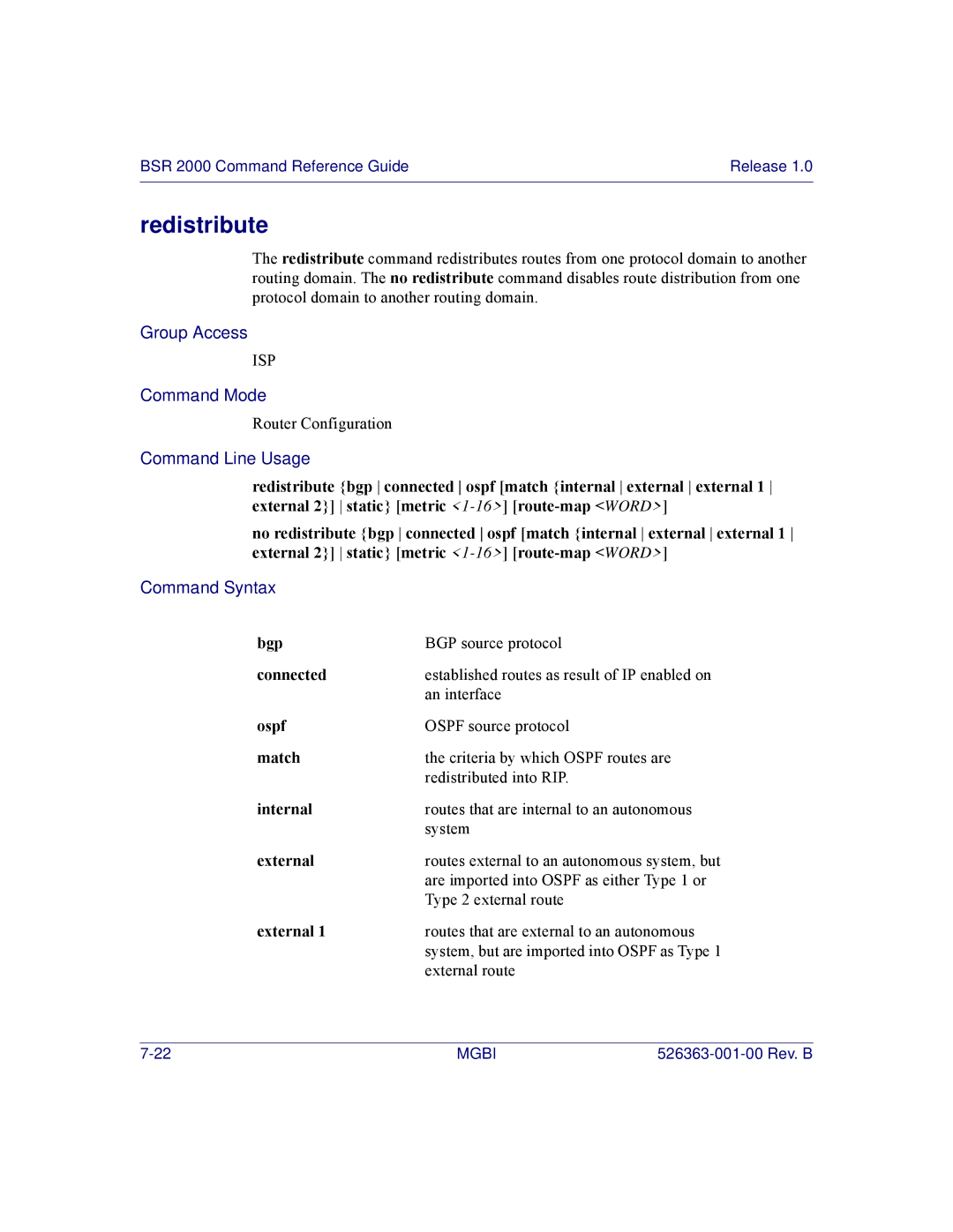 Motorola BSR 2000 manual Redistribute, Match, External 