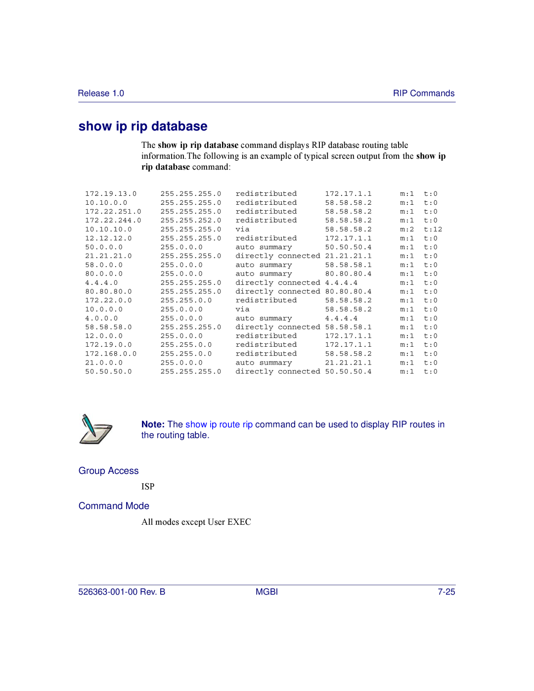 Motorola BSR 2000 manual Show ip rip database 