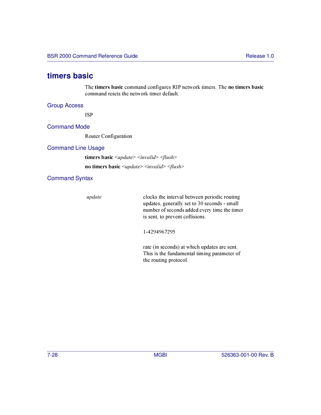 Motorola BSR 2000 manual Timers basic 