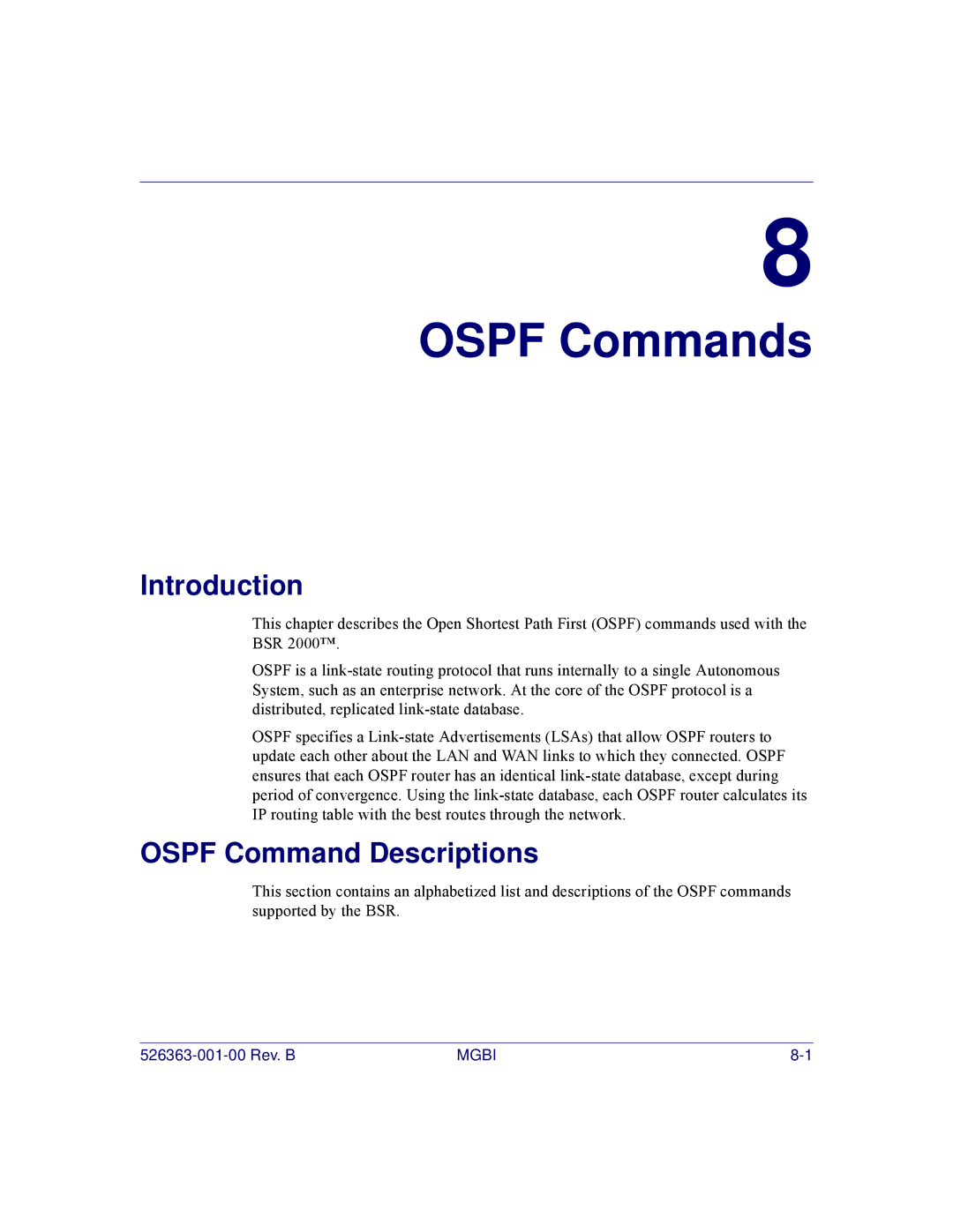 Motorola BSR 2000 manual Ospf Commands 