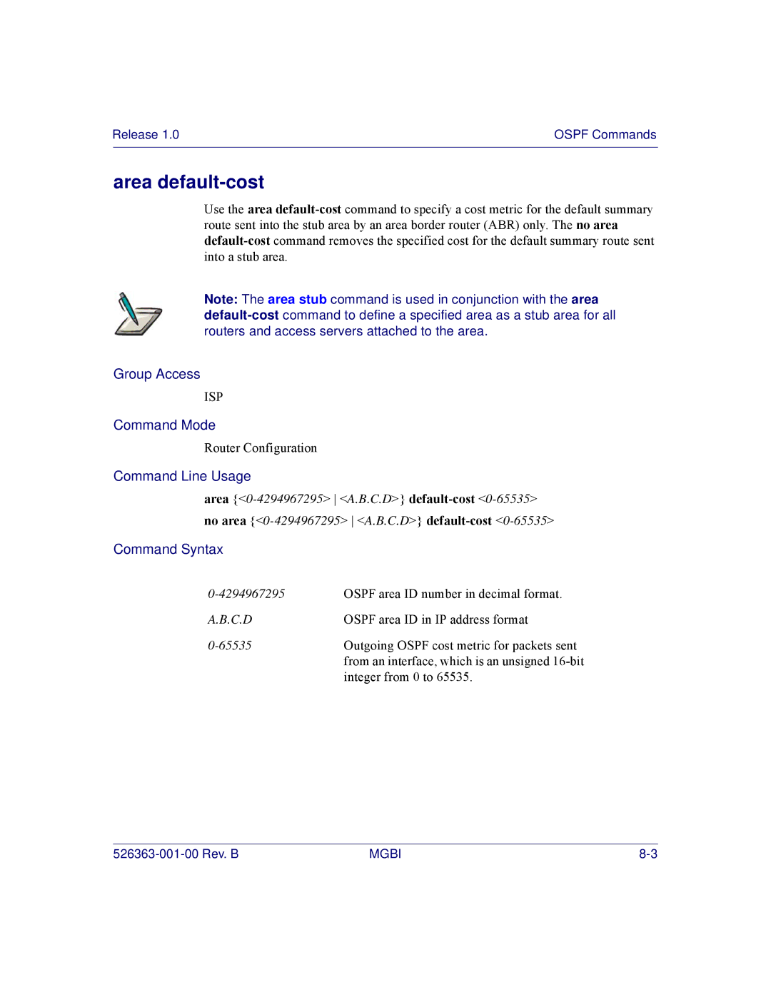 Motorola BSR 2000 manual Area default-cost 