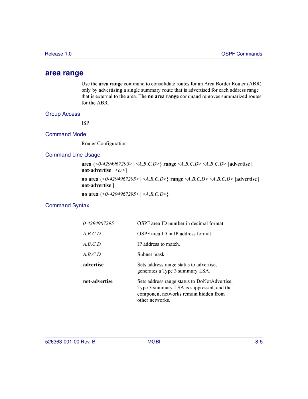 Motorola BSR 2000 manual Area range, Advertise, Not-advertise 