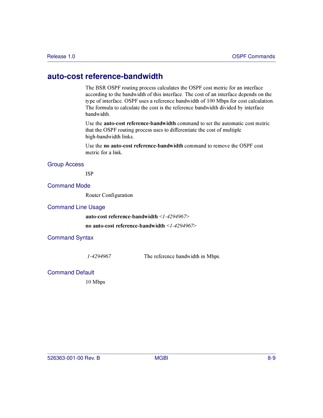 Motorola BSR 2000 manual Auto-cost reference-bandwidth 