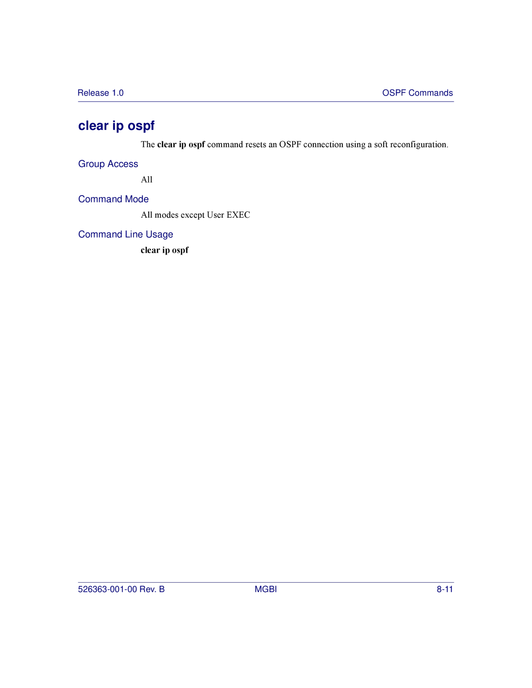 Motorola BSR 2000 manual Clear ip ospf 