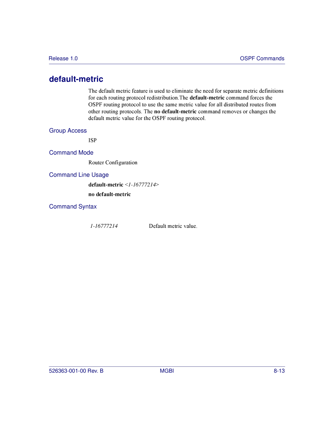 Motorola BSR 2000 manual Default-metric 1-16777214no default-metric 