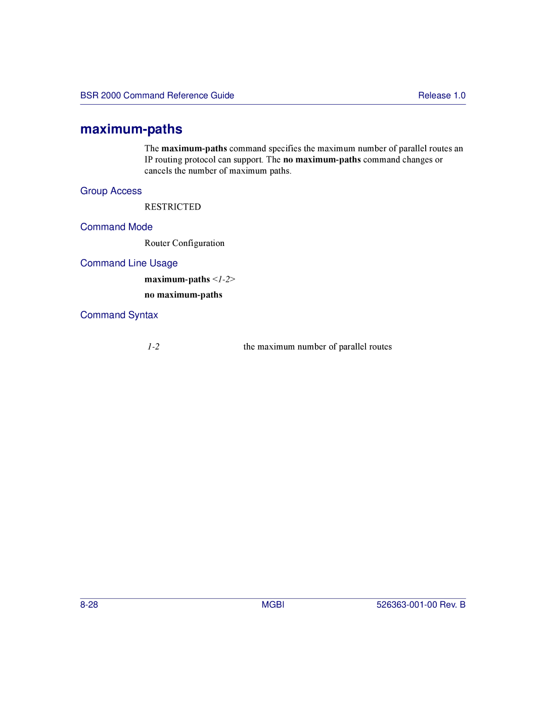 Motorola BSR 2000 manual Maximum-paths 