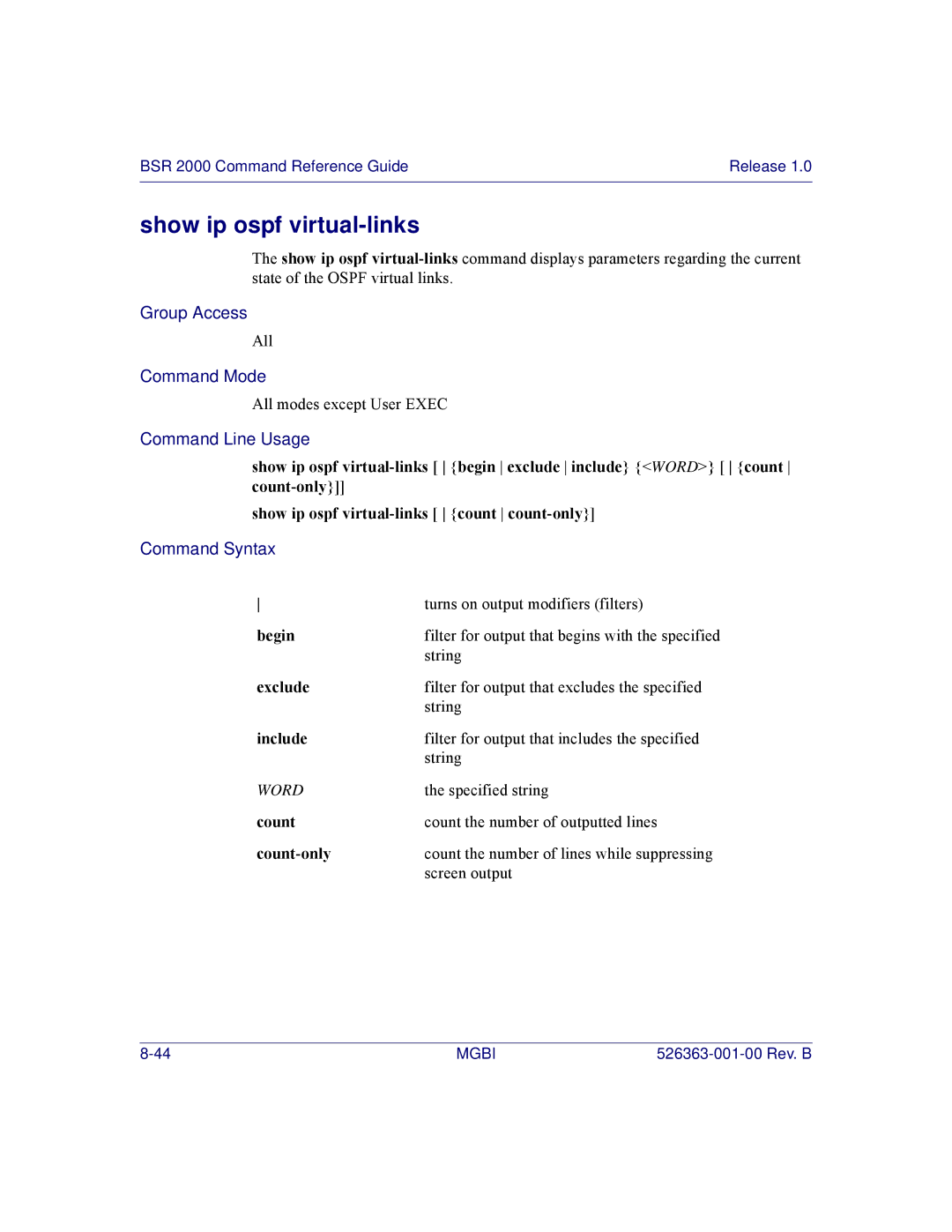 Motorola BSR 2000 manual Show ip ospf virtual-links 