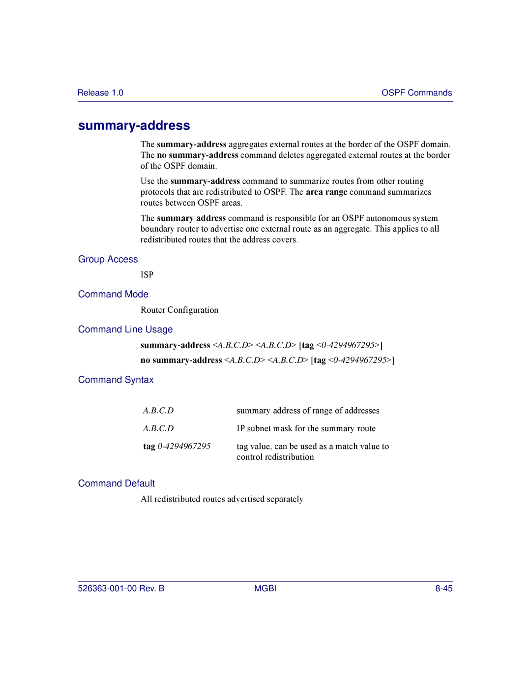 Motorola BSR 2000 manual Summary-address 