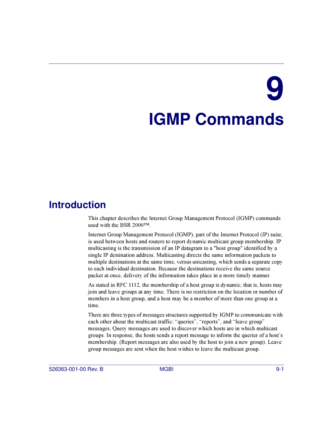 Motorola BSR 2000 manual Igmp Commands 