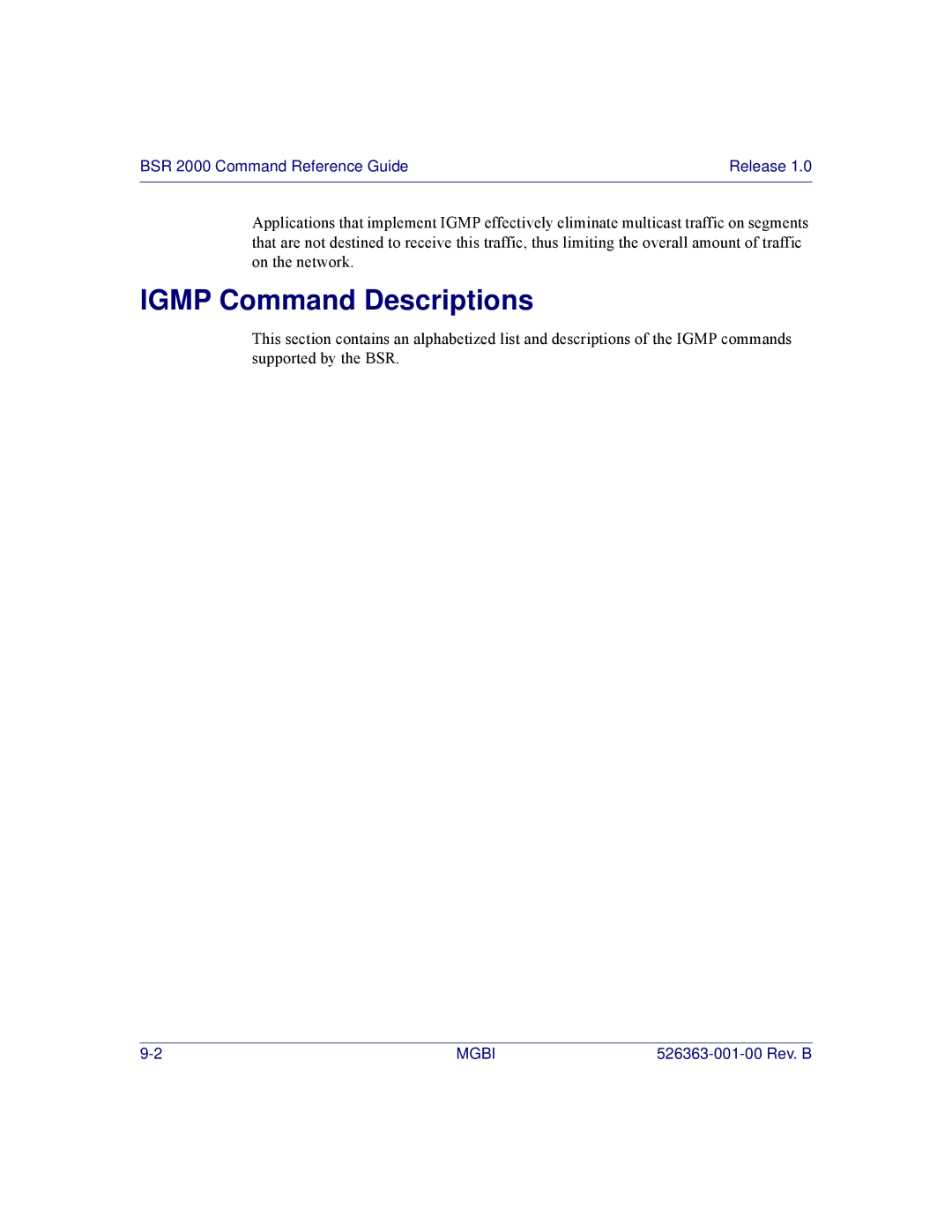 Motorola BSR 2000 manual Igmp Command Descriptions 